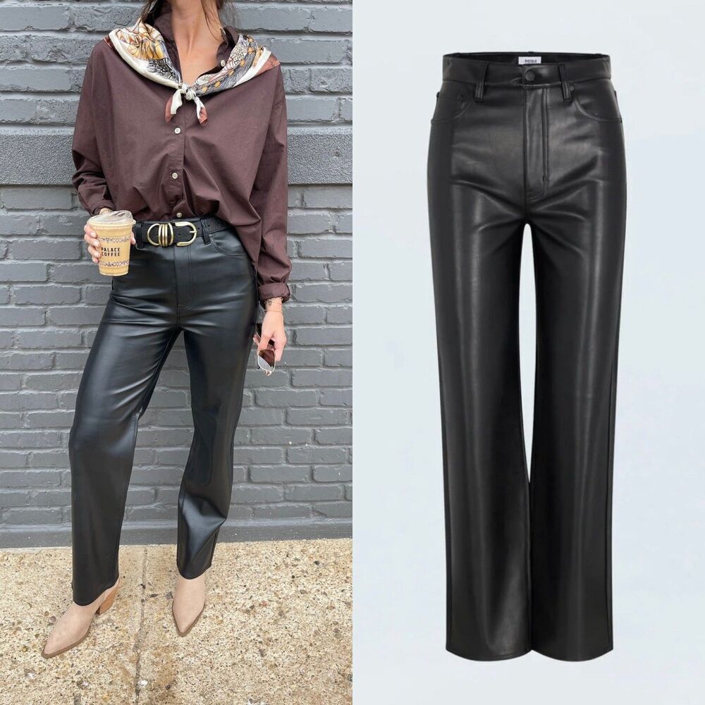 Pistola Women Size 29 Black Cassie Super High Rise Straight Faux Leather Pants